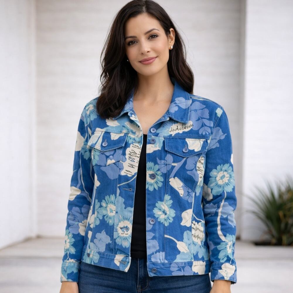Karen Scott Floral Linen Jacket Size Large